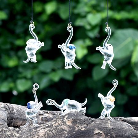 Multicolor Assorted Mini Elephant Christmas Tree Ornaments Set of 6 Pcs